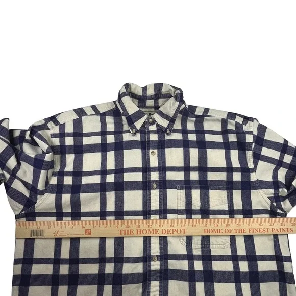 409L.L. Bean Vintage Corduroy Plaid Long Sleeve Mens Large TALL Blue Cream Y2K
